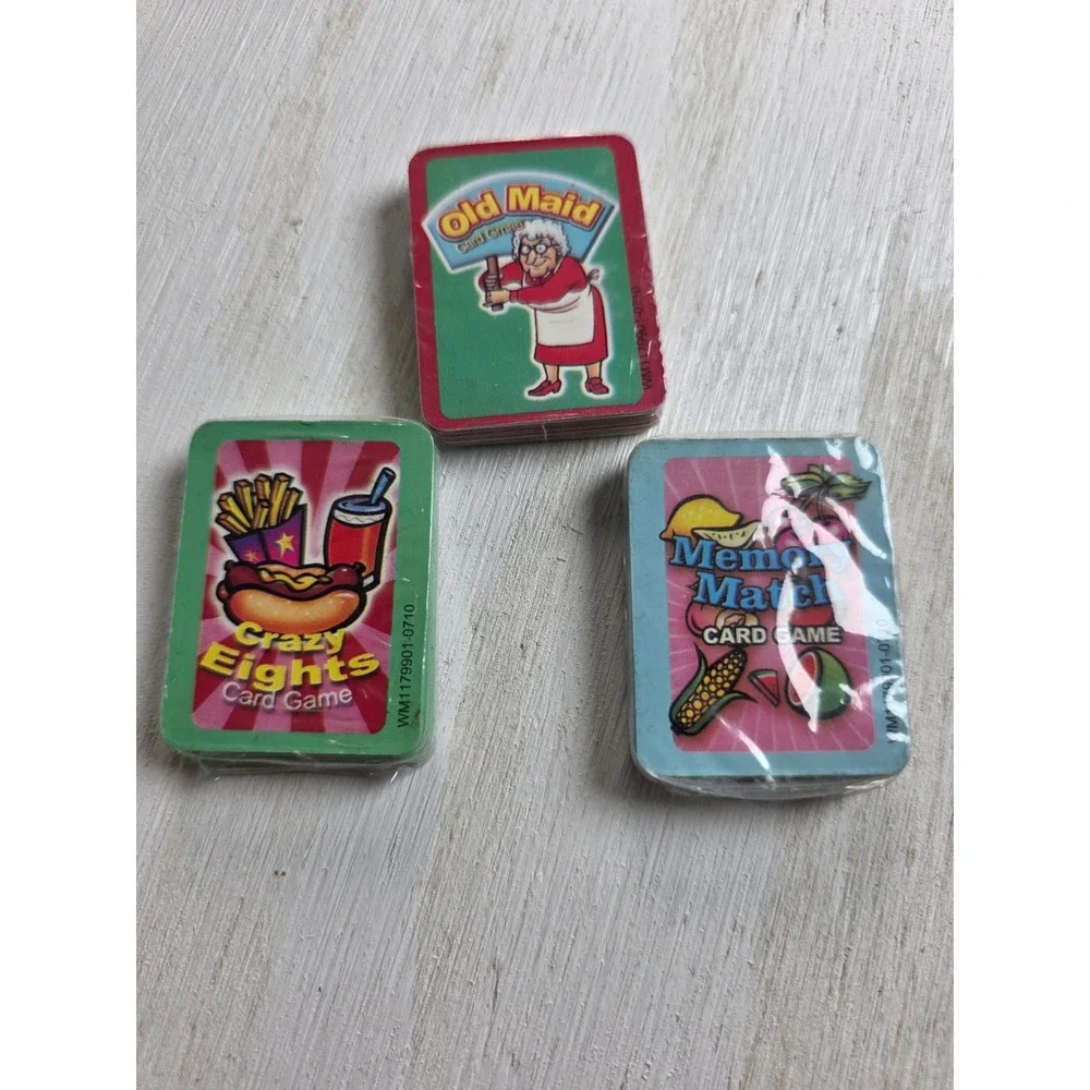Set of 3 Mini Card Games Old Maid Crazy Eights Memory Match Kids Travel Size NEW